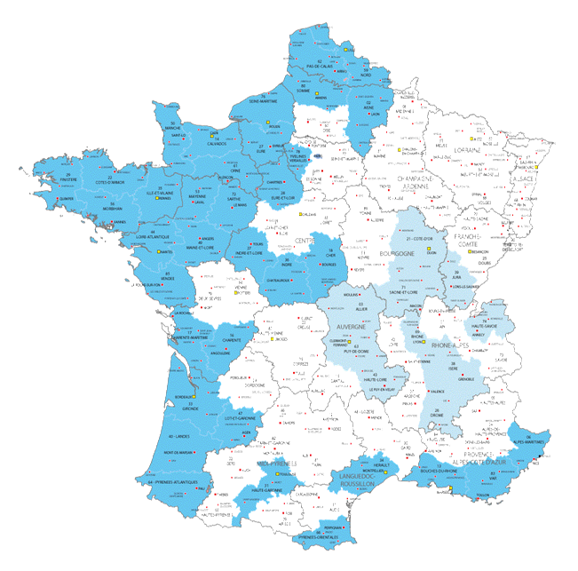 Carte de France de l'activité de Régie Radio Régions