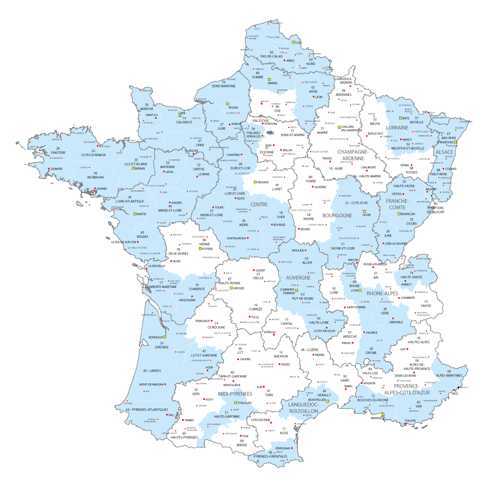 Carte de France des départements où Régie Radio Régions commercialise des stations